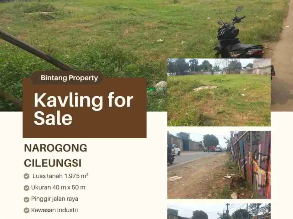 Tanah 2000M2 di Pinggir jalan raya Narogong-Cileungsi