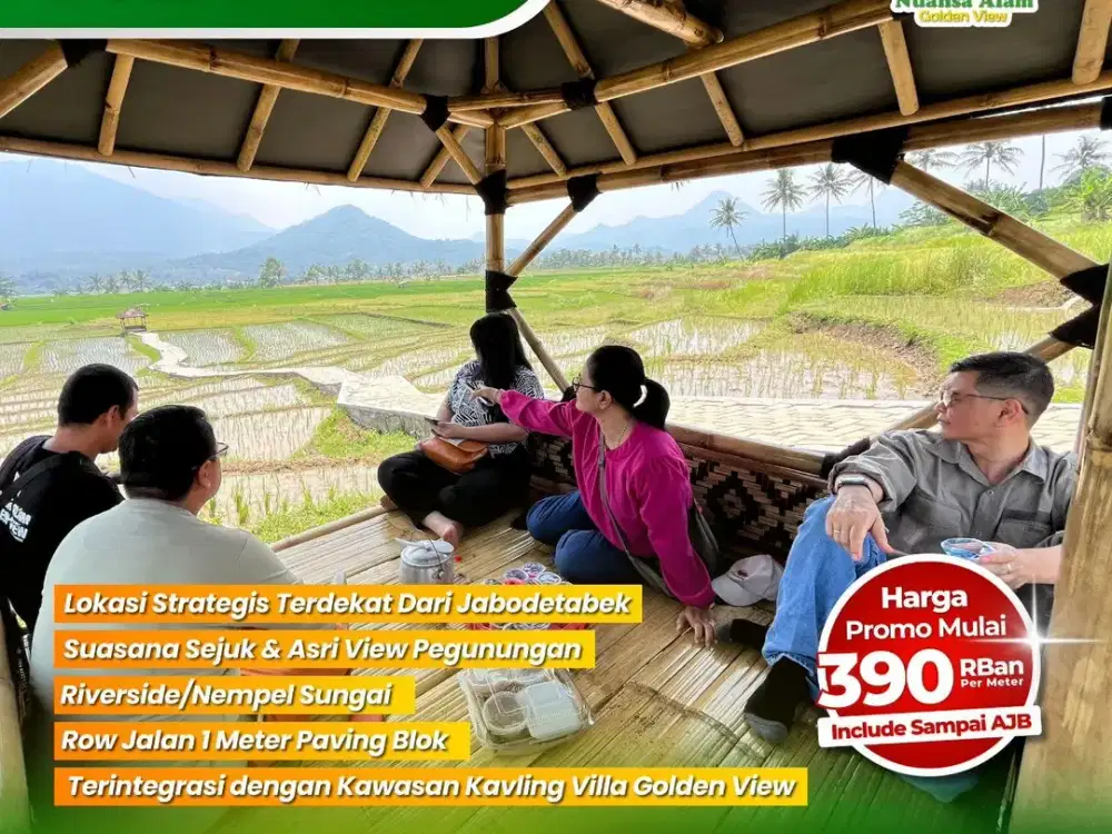Dijual Tanah Kavling Sawah Produktif dan Estetik di Nuansa Alam Golden View 90 Menit dari TOL Nagrak Cibubur
