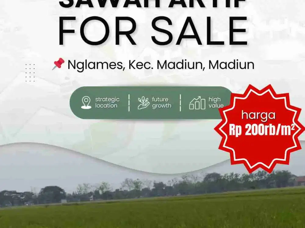 Dijual Tanah Sawah Aktif di Nglames Madiun