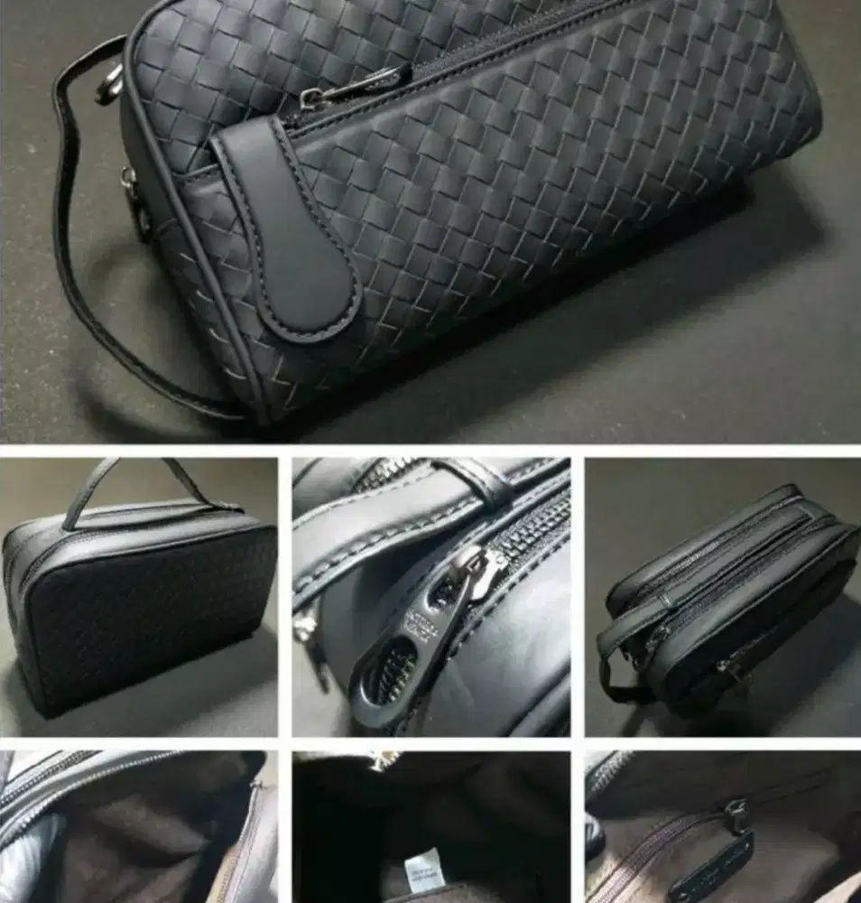 Pouch tas bottega clutch kulit black handle