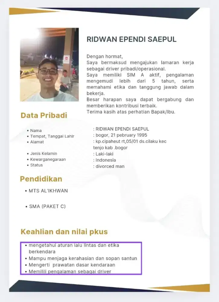 Siap menjadi driver merangkap ajudan