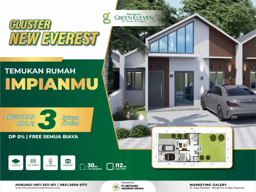 Rumah Dijual di Pandaan Bangil – Cluster New Everest Green Eleven, Desain Modern Minimalis, DP 0% & Super Strategis
