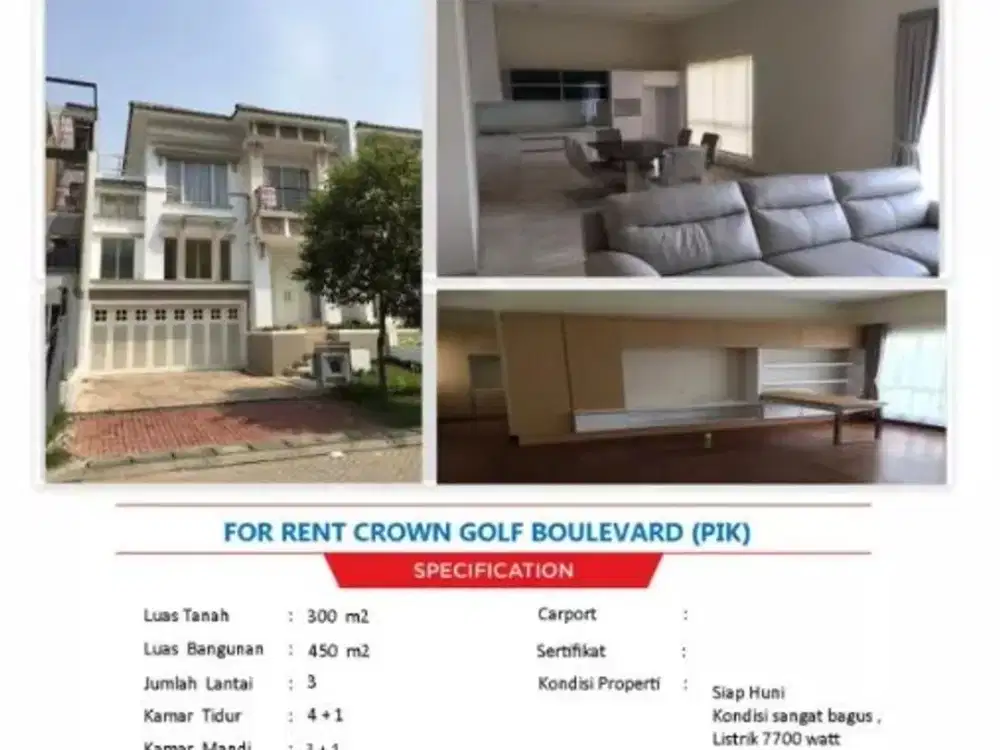 Rumah Disewakan di PIK Crown Furnished 4BR Siap Huni at Jakarta Selatan