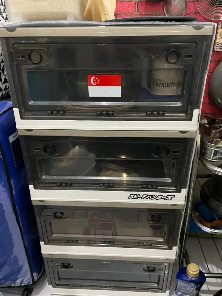 Lemari Kontainer Box Lipat Plastik Putih 4 Tingkat 48 x 36 x 24 x 4