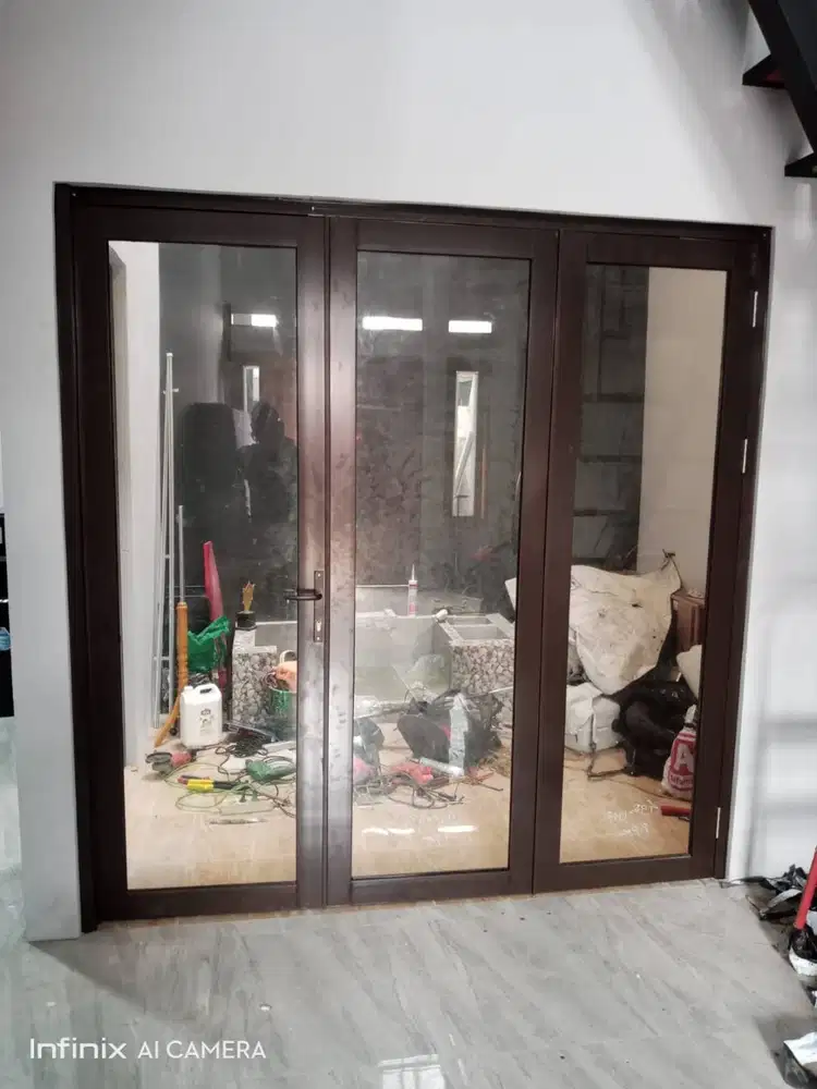 Pasang Partisi 2 Muka - Plafon Gypsum + Kusen Aluminium - Alumunium