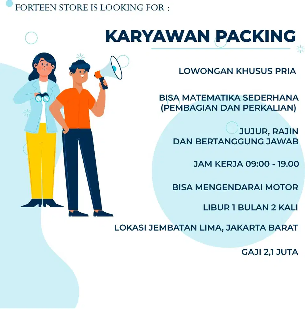Dicari Karyawan Packing Toko Online Lokasi Jembatan Lima Mitra