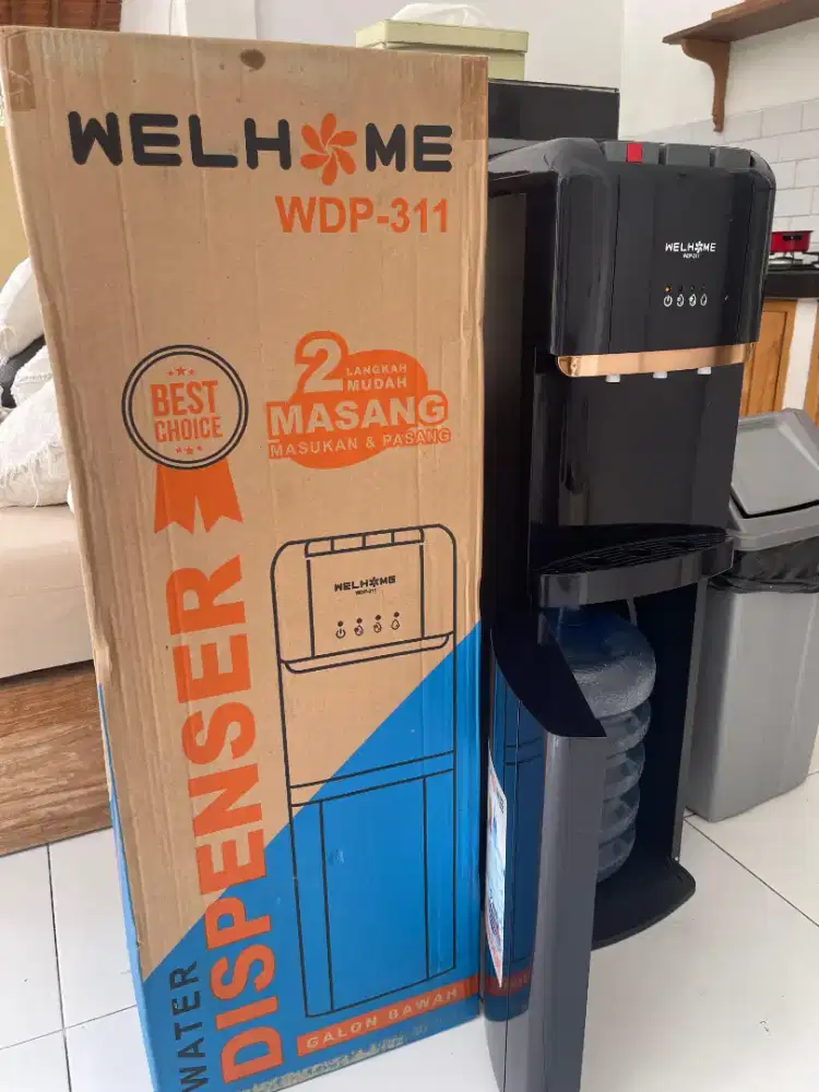 Ready water dispenser 3 kran merk welhome tipe galon bawah