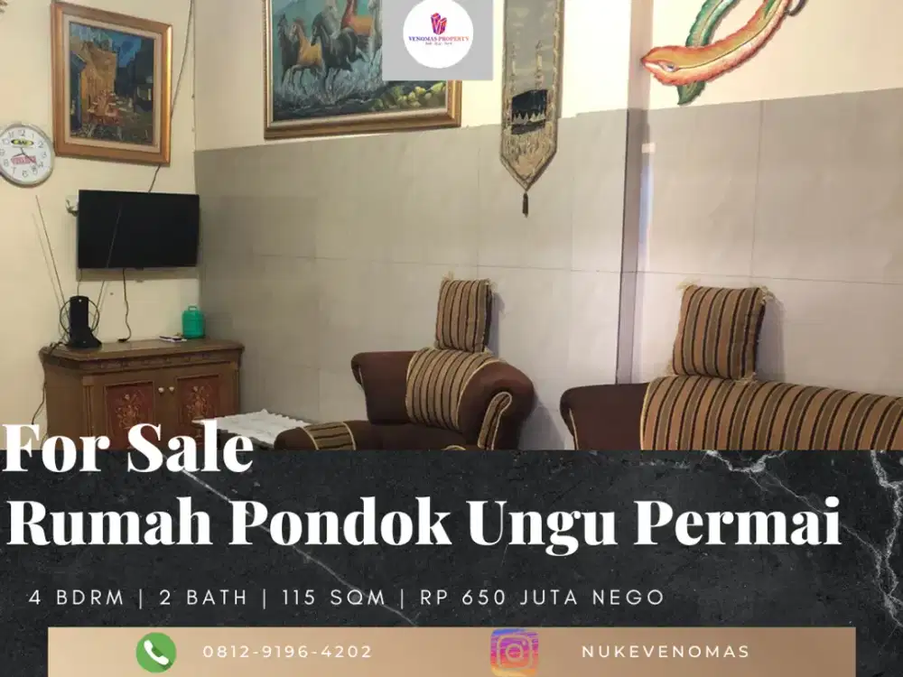 Dijual Rumah Pondok Ungu Permai Bekasi Barat 2 Lantai 4 Kamar Tidur