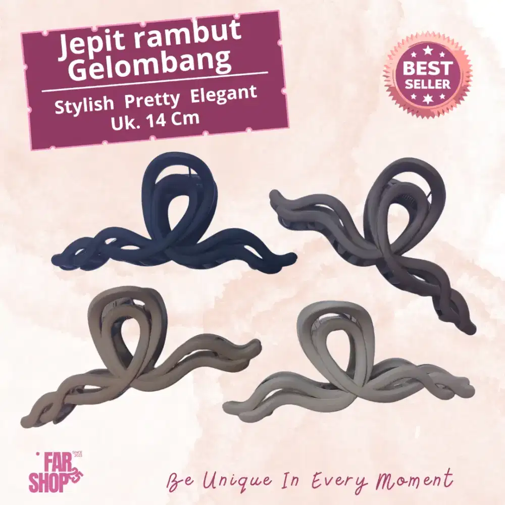 Jepit Rambut Gelombang 14 Cm Gradasi Cokelat Kuat Elegan Mewah Murah