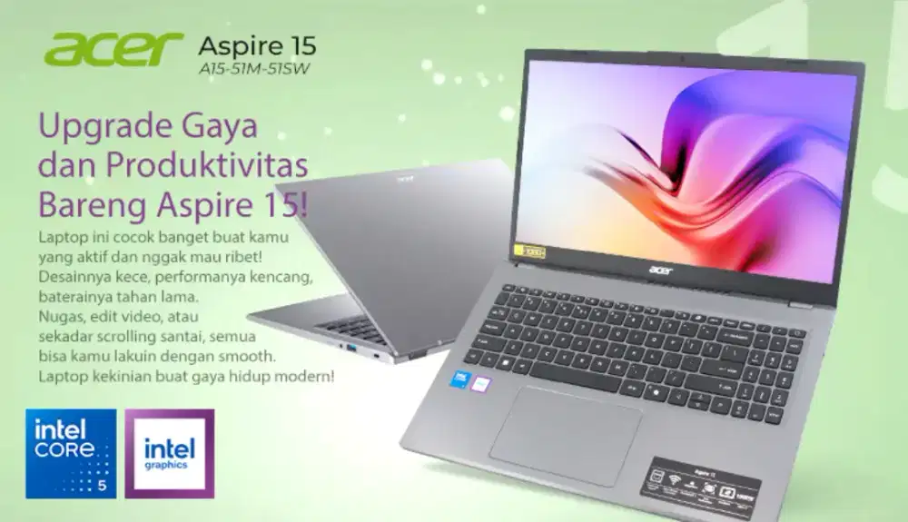 DESEMBER SALE Acer 15 A15-51M-51SW with Intel Core 5 120u and 8GB RAM