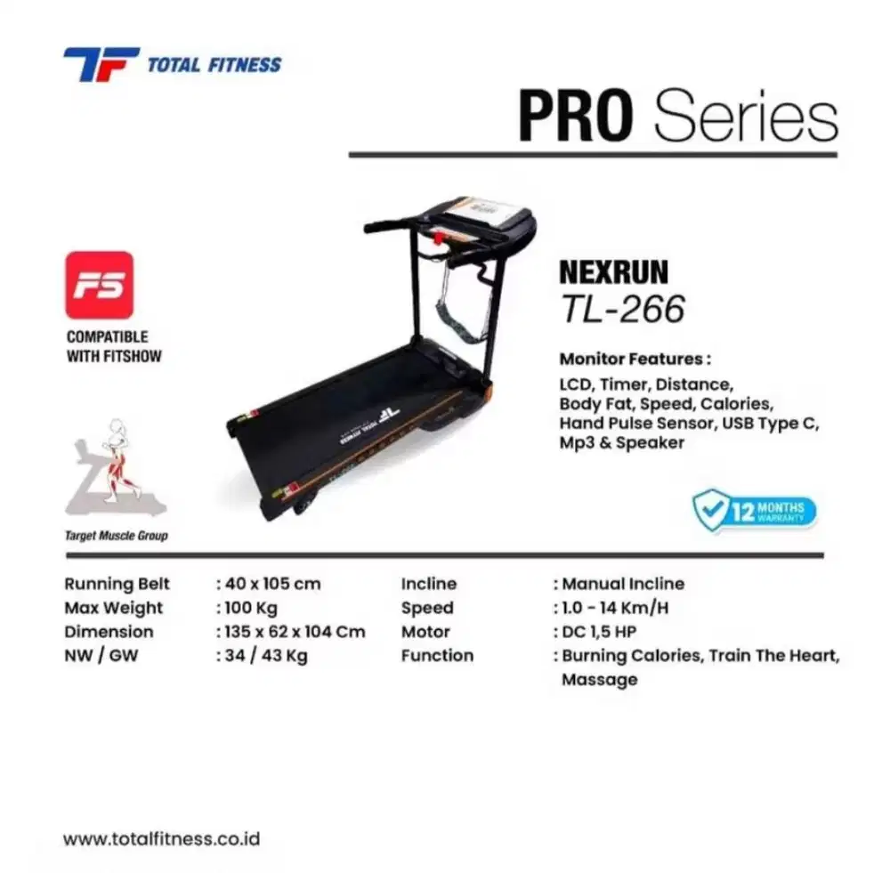 Electric Treadmill Listrik Multifungsi PRO Series NexRun TL-266