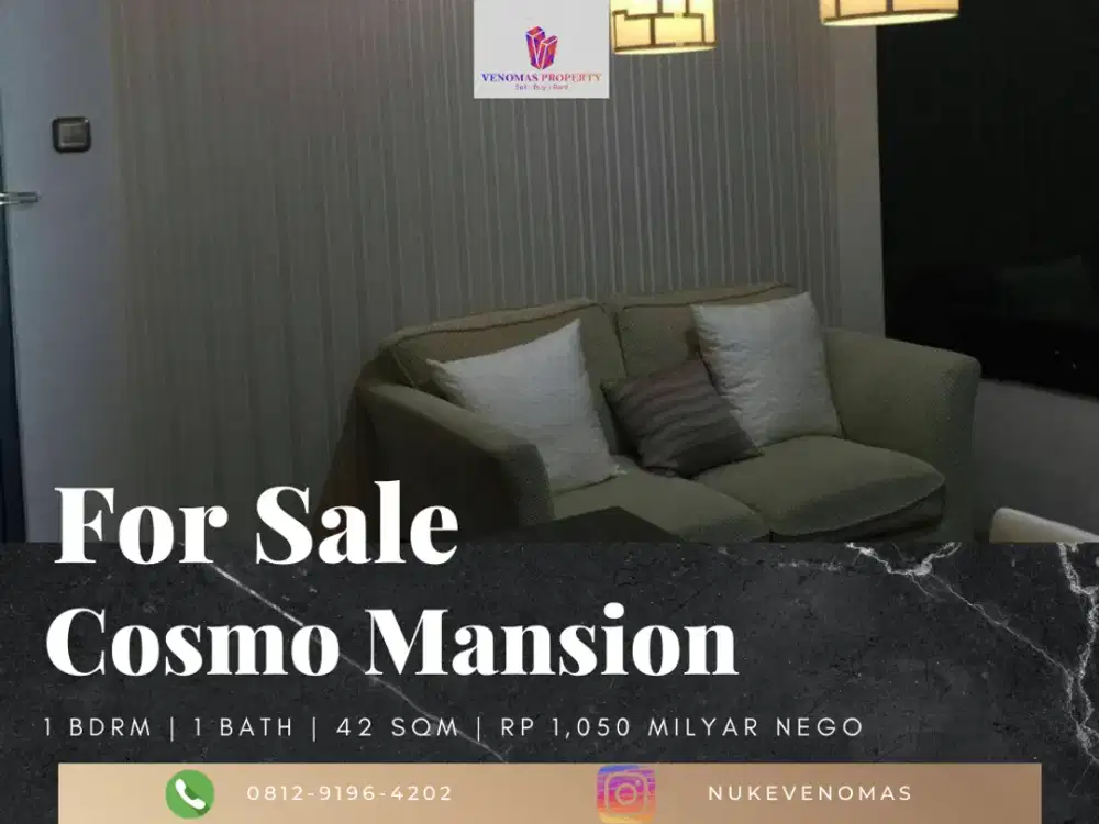 Dijual Apartemen Cosmo Mansion Thamrin City 1 Bedroom Full Furnished