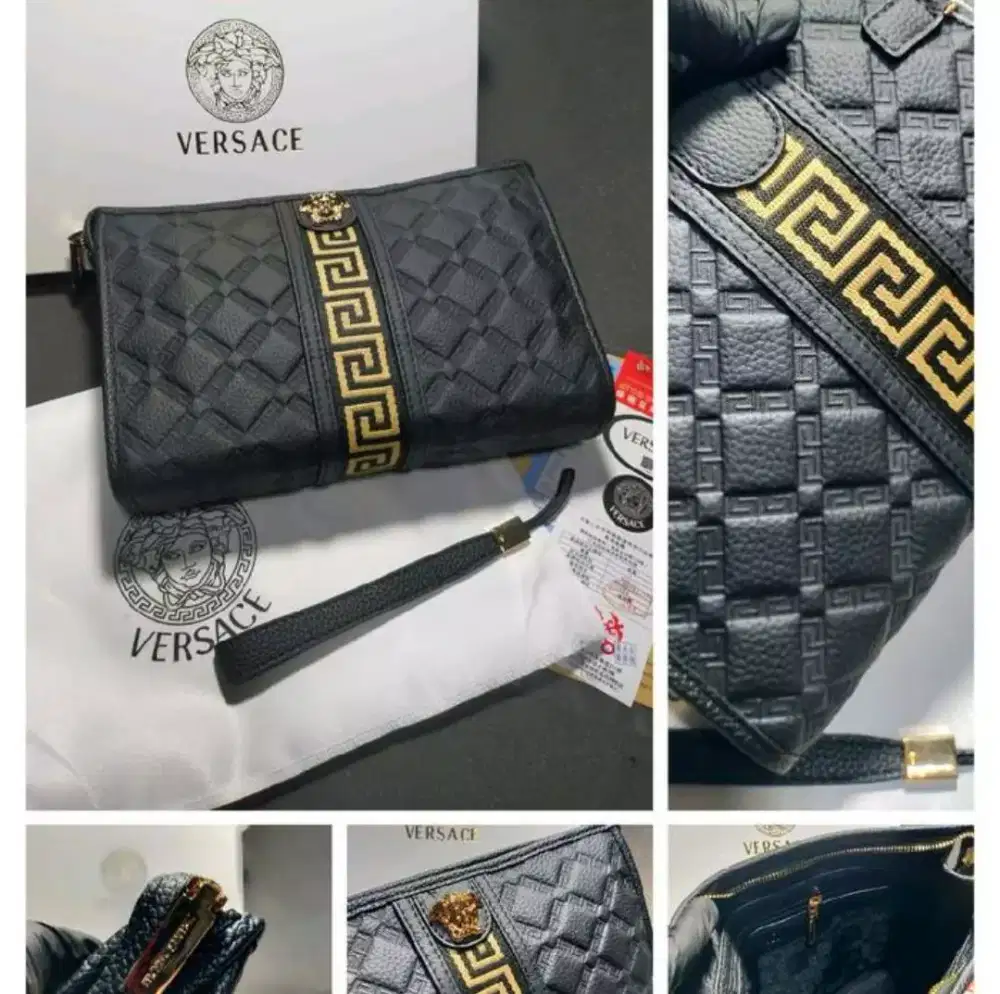Clutch Versace Handbag pria kulit asli