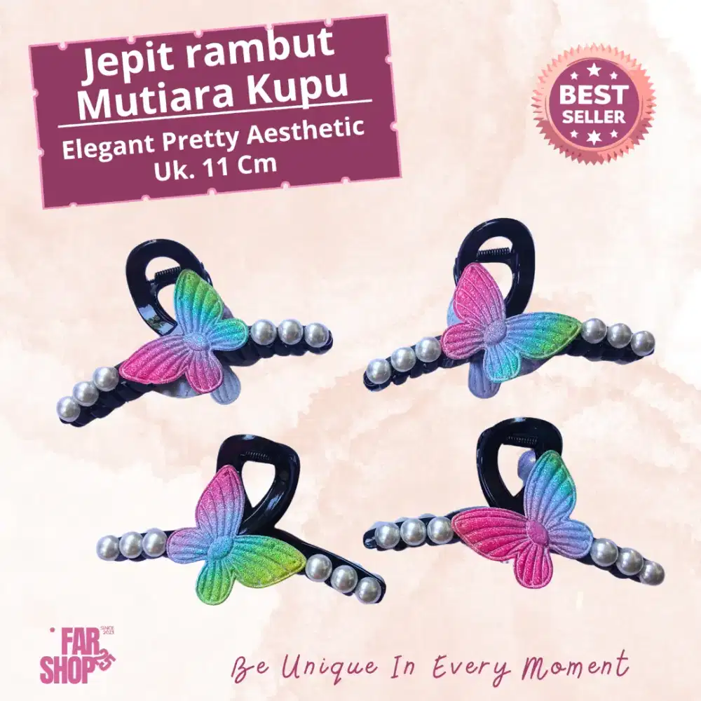 Jepit Rambut Kupu Mutiara 11 Cm Cantik Mewah Elegan Lucu Kekinian