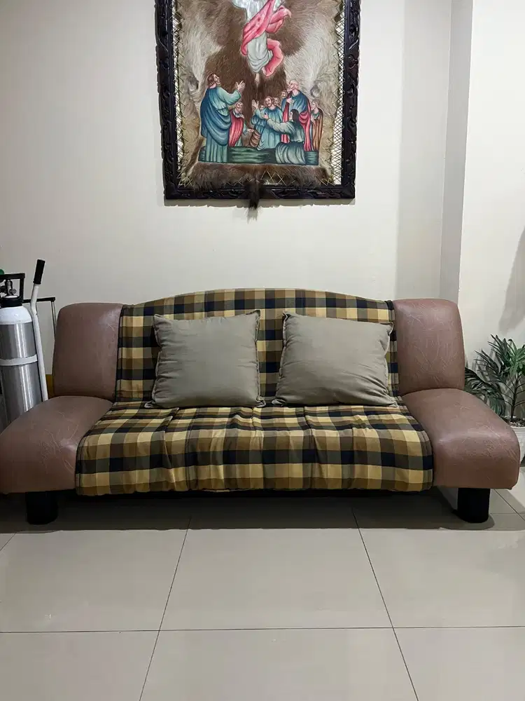 Sofa Bed (3 Posisi) Leather Kain FREE 1 Bantal