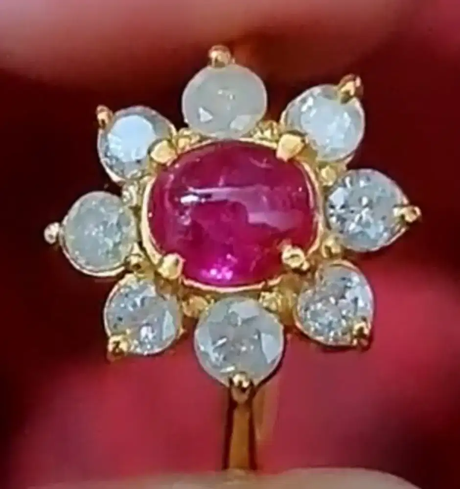 Cincin Perak Ruby Berlian 0,40 Ct Elegan – Ukuran Jari 11