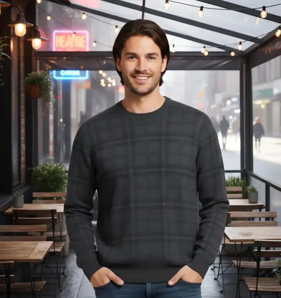 Crewneck Polham Original Second Warna Abu-abu Tartan size S/M