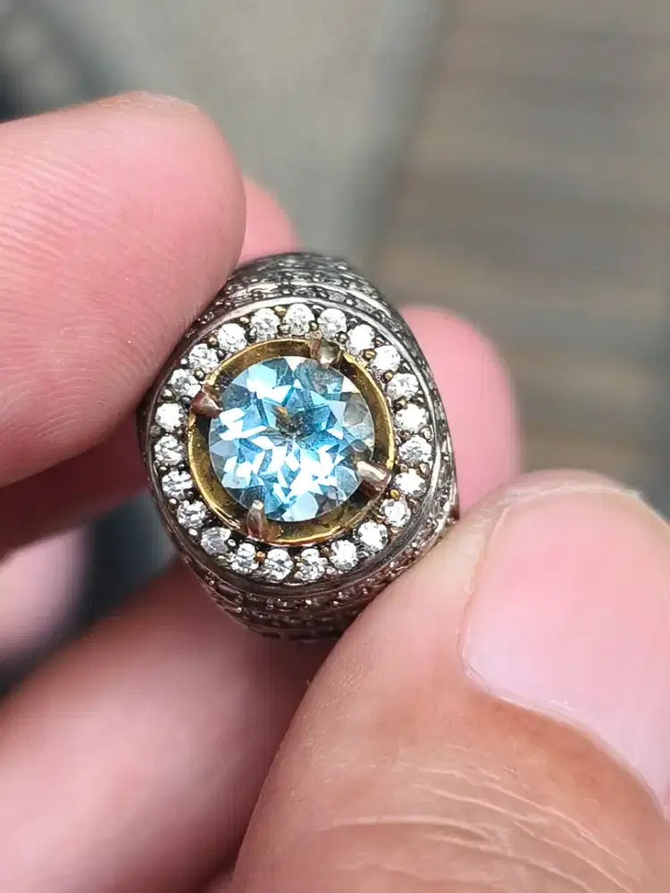 Batu blue topaz Swiss 2.19 crat ring perak memo MGL top kristal