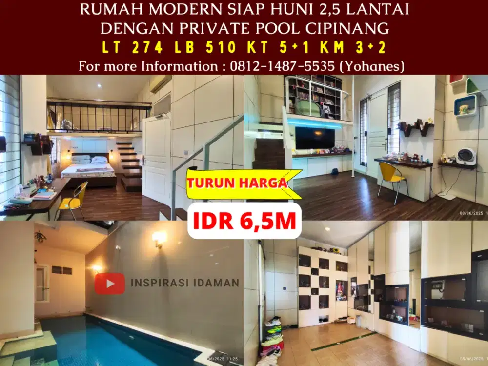 Rumah Modern 2,5 lantai 274mtr Private Pool Cipinang Elok