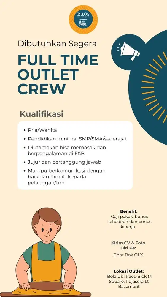Lowongan Outlet Crew/Store Staff/Store Crew F&B Blok M Square