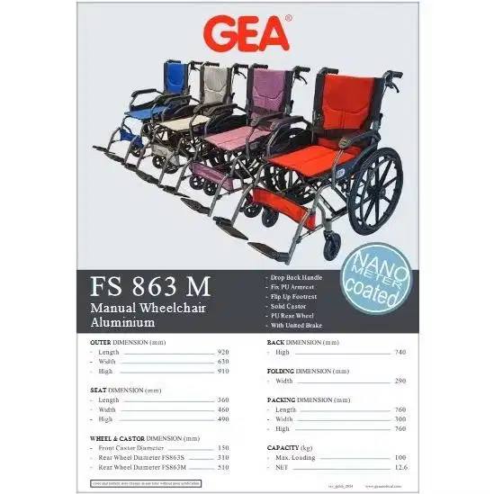 Kursi roda gea fs 863m  wheelchair/kursi roda travelling
