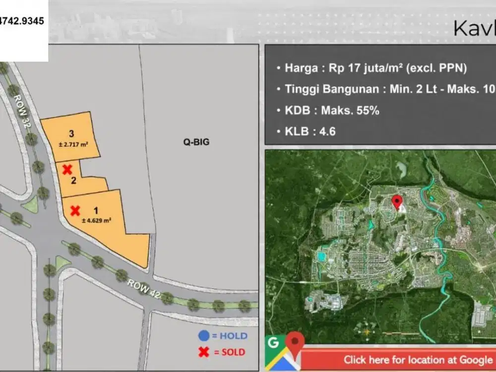 P106. Dijual Tanah Kavling A16 BSD CITY Dekat Dekat IPEKA & QBIG – Sisa 1 Unit, Lokasi Premium