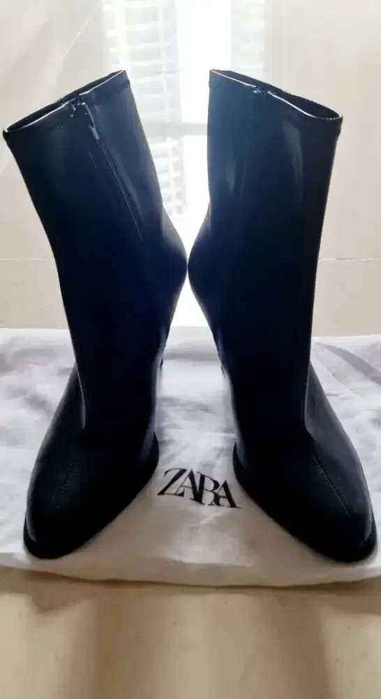 NEW ZARA HIGH HEEL ANKLE BOOTS BLACK LEATHER SEPATU BOOT Zip Sleting