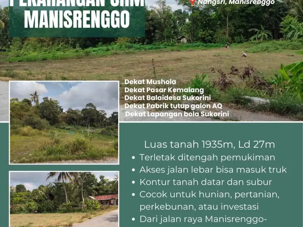 TANAH PEKARANGAN ASRI MANISRENGGO DEKAT PASAR KEMBANG, KEMALANG