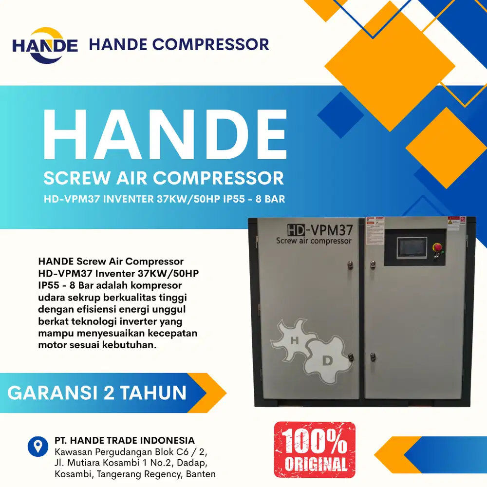 HANDE AIR SCREW COMPRESSOR HD-VPM37 INVENTER ,  37KW-50HP IP55 8 Bar.