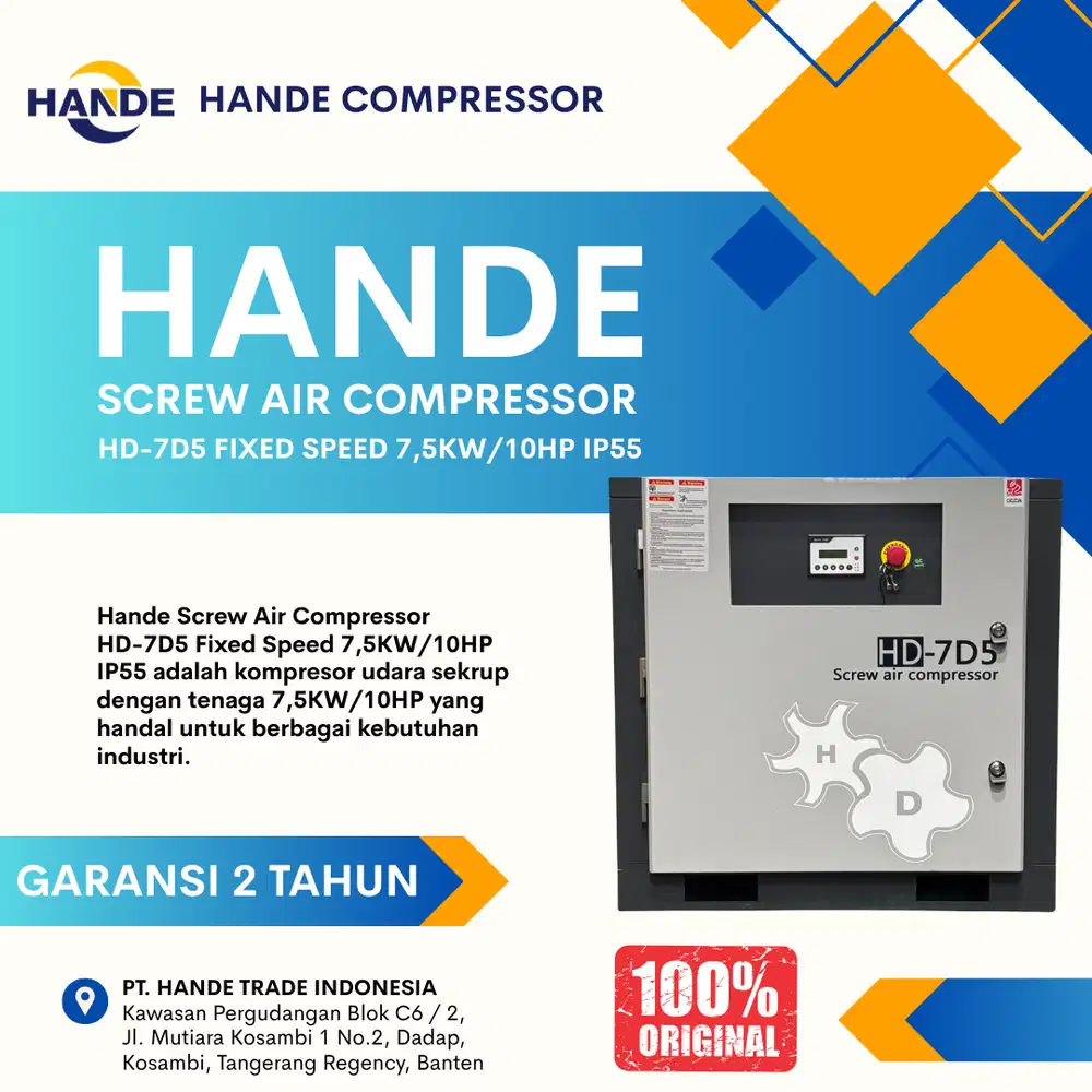 Hande Screw Air Compressor HD-7D5 FIXED SPEED 7,5KW/10HP IP55 8Bar