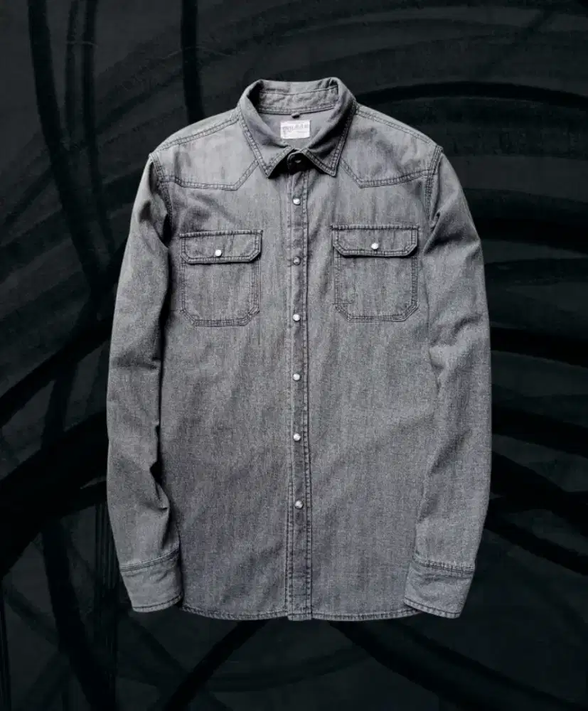 KEMEJA DENIM POLHAM DOBEL POKET, SIZE : M ( LD104-106,P76) SLIMFIT