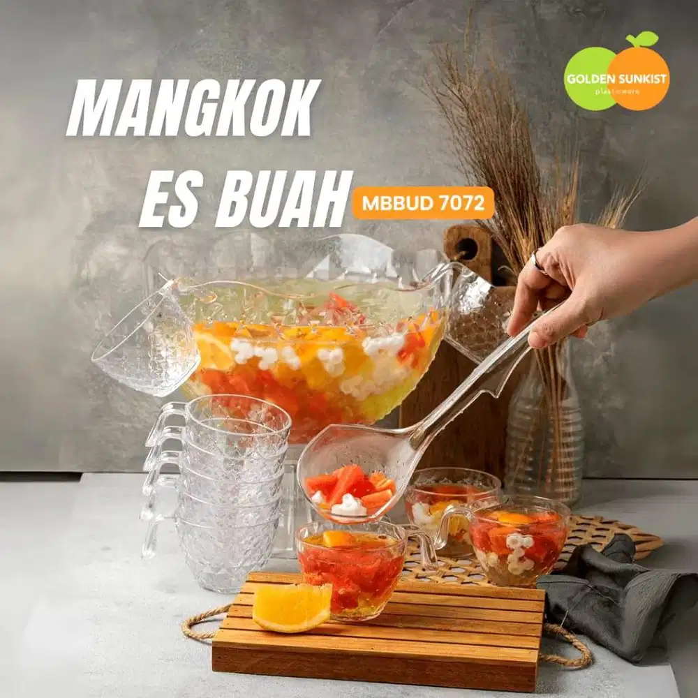 Ready stok  Mangkok Es Buah Akrilik+Gelas 8pcs