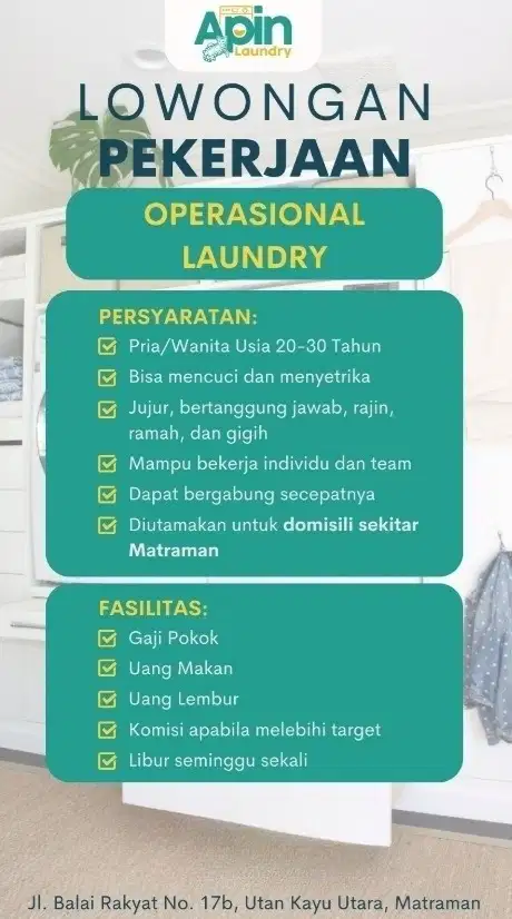 Operator Laundry Matraman, Jakarta Timur