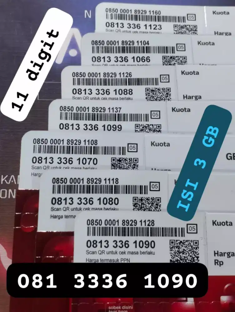 NOMOR CANTIK TELKOMSEL  11 DIGIT ISI 3 GH