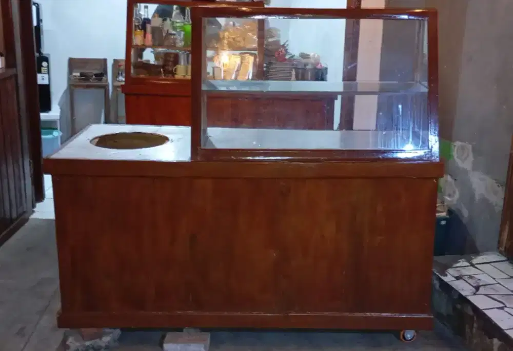 Gerobak Booth Etalase kayu utk jual bakso / soto / sop / mie ayam
