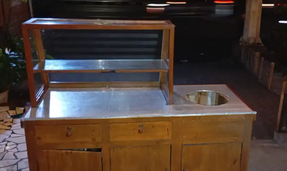 Gerobak Booth Etalase kayu utk jual bakso / soto / sop / mie ayam