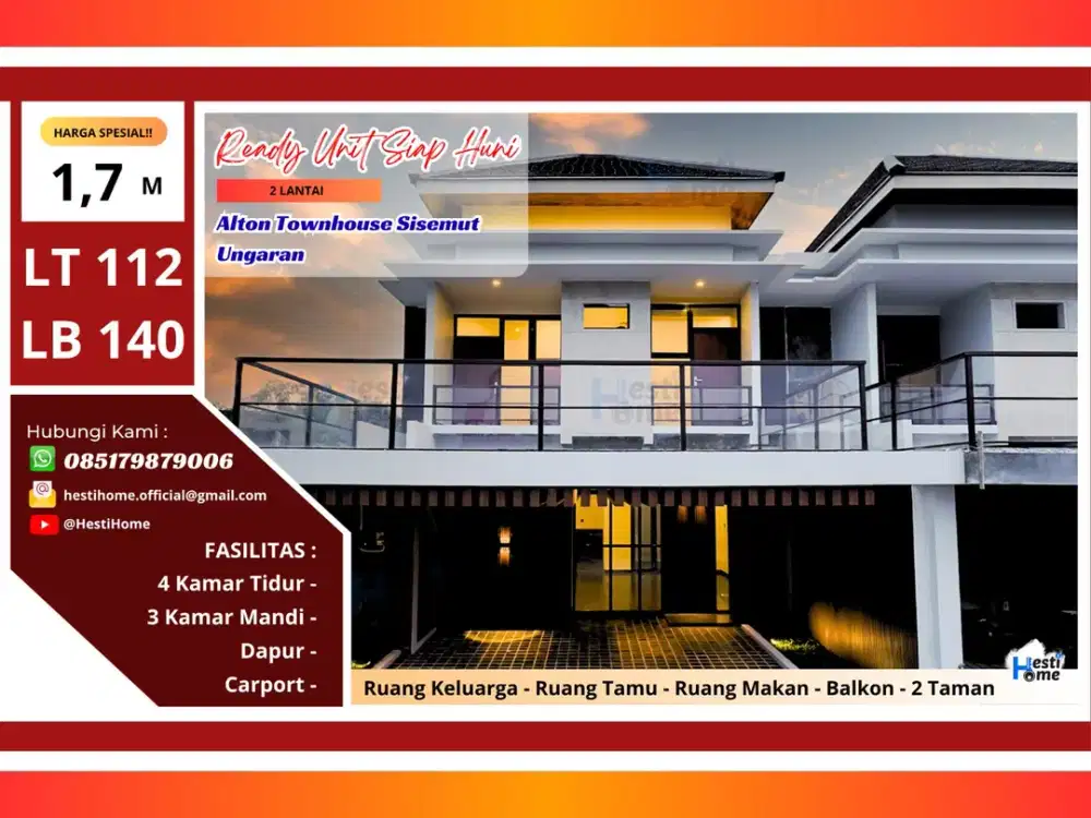 Limited Unit! Hunian Premium Full Furnitur di Alton Town House Ungaran Rumah Mewah 2 Lantai Siap Huni SMART Key + Security 24 Jam! Cuma 1,7 M