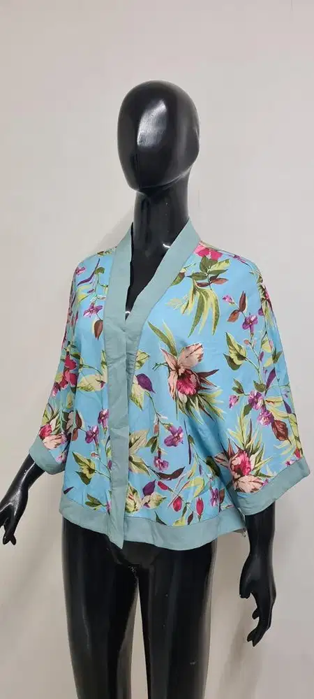 Outher cardigan wanita premium, cardigan flower blue premium