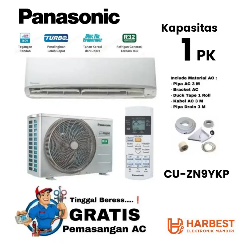 FREE PEMASANGAN! PANASONIC AC Split 1 PK Turbo Cool CU-ZN9YKP R32 Low
