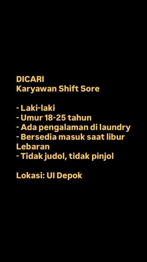 Karyawan Tetap Laundry utk Laki-laki