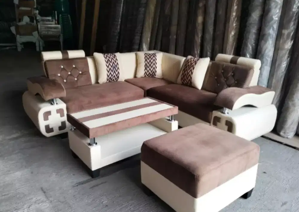 Sofa minimalis putih cokelat+fub
