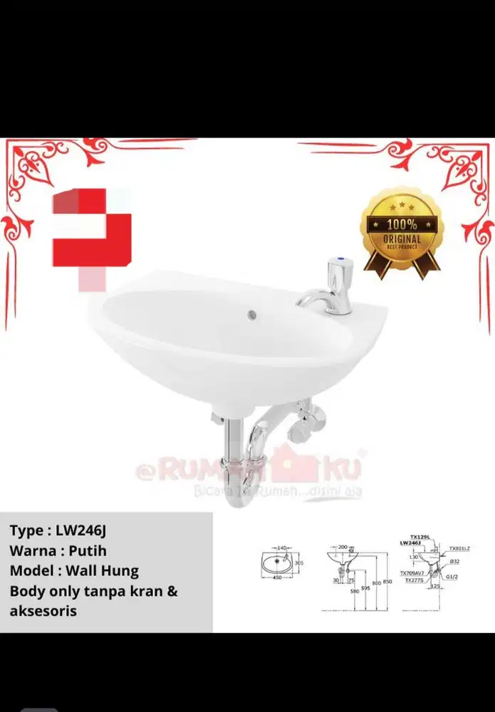 WASTAFEL TOTO TOTO LW246JW BODY ONLY WHITE