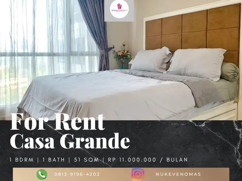 Disewakan Apartement Casa Grande 1BR Full Furnished Lantai Rendah