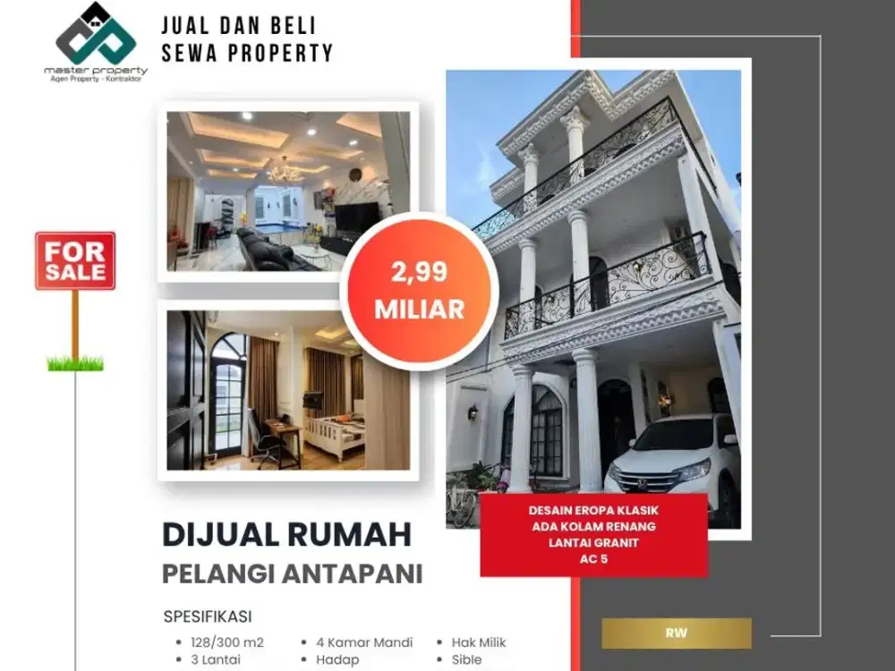 Rumah 3 lantai type Eropa Klasik Modern di Cluster Antapani Kota Bandung strategis