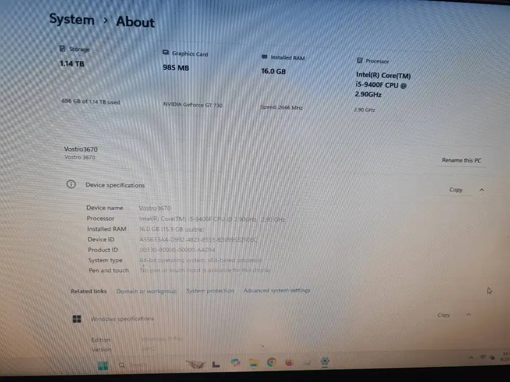 PC Dell Volstro 3670 Intel Core i5-9400F @2,9Ghz