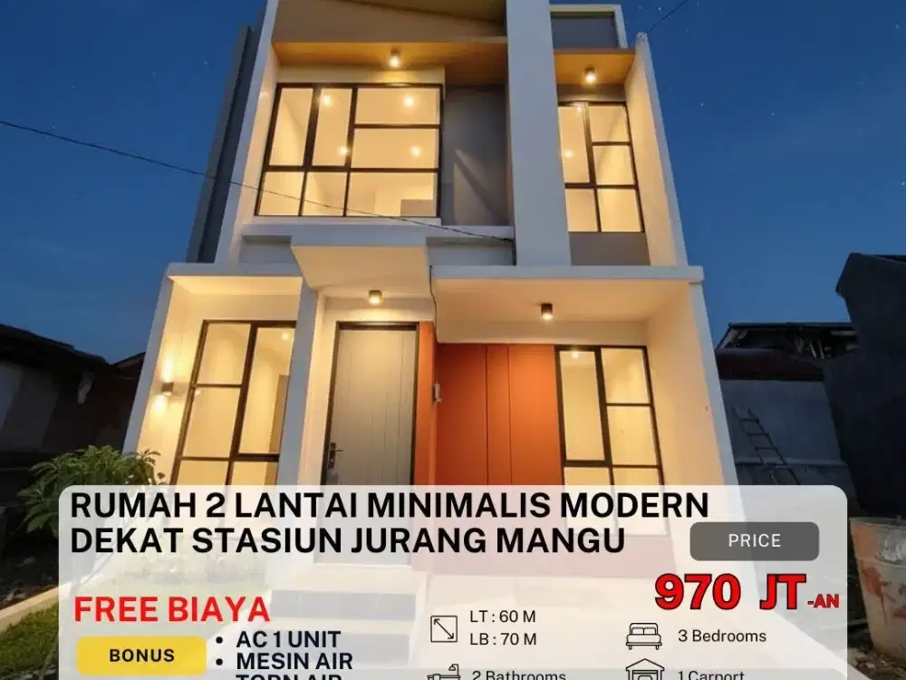 S376.Rumah 2 lantai modern minimalis dekat stasiun Jurangmangu hanya 900 jutaan lhoo!