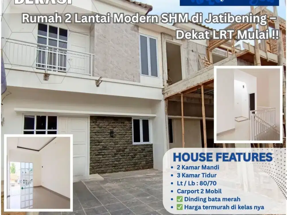 Rumah 2 Lantai Modern SHM Dekat LRT di Jatibening – Mulai 1,075M!