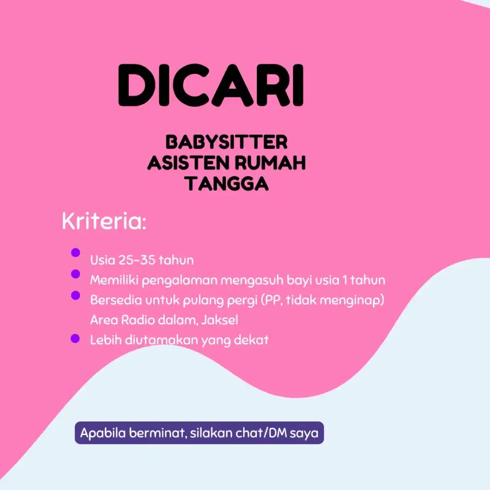 Lowongan babysitter/ART daerah radio dalam