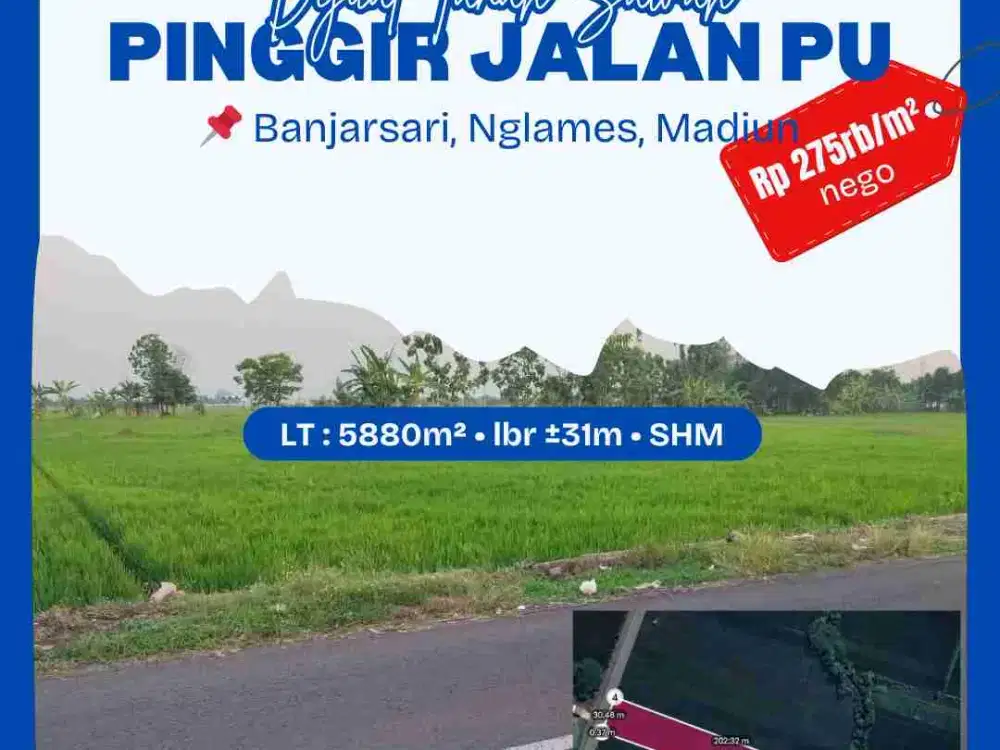 Dijual Tanah Sawah Aktif Pinggir Jalan Poros Utama Banjarsari Nglames