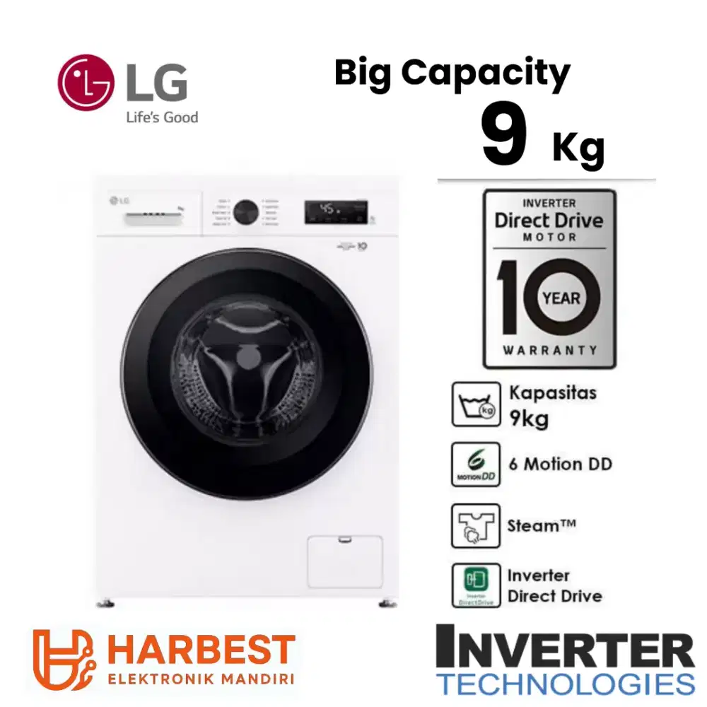 LG Mesin Cuci Front Loading 9 Kg DD Inverter FB1209S6WB SmartDiagnosis